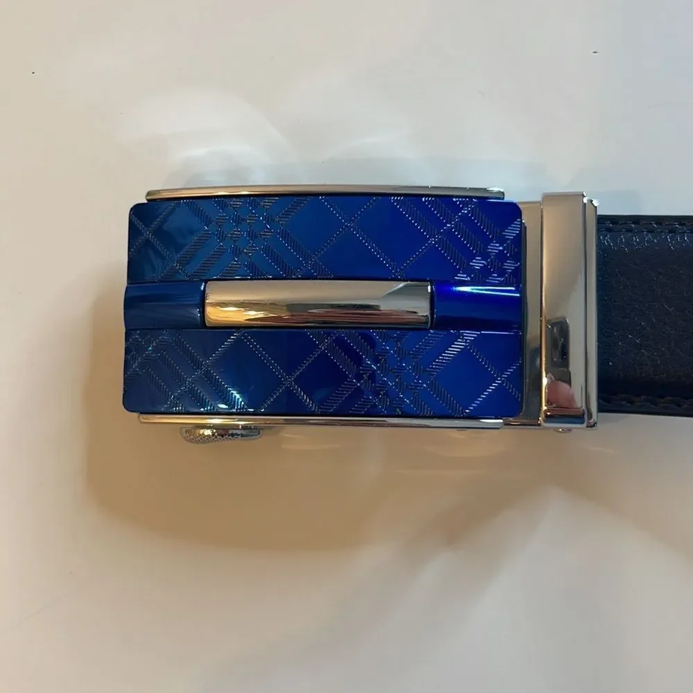 Itiezy leather belt.  Blue and Silver. Size up to 36 inches.  NWOT.